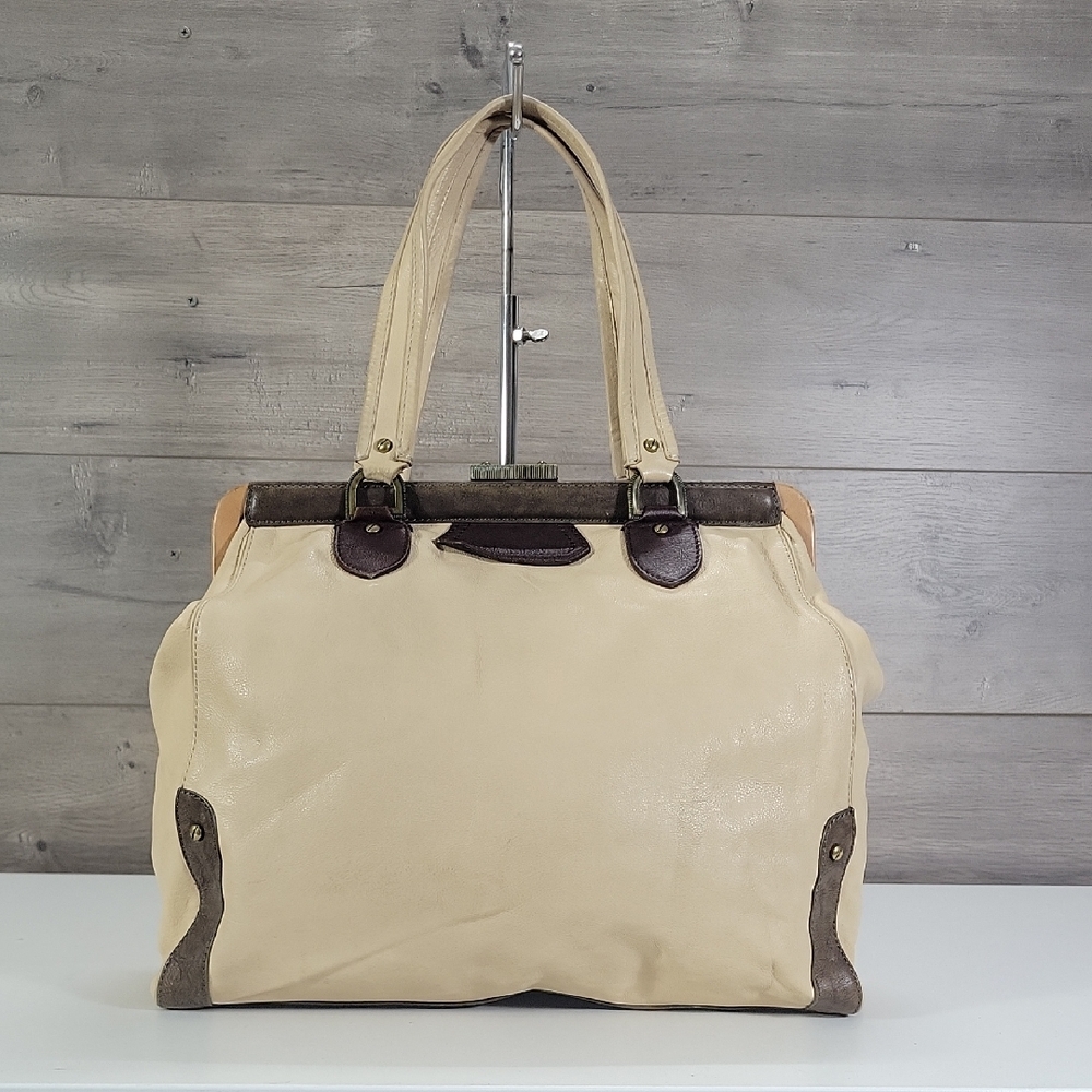 Large Cole Haan Cream and Brown Leather Tote Bag
